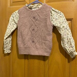 Zara Pink Knit Vest with Cream Floral Blouse